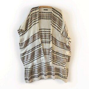 American Eagle Kimono O/S White Striped Boho Fringe Open Front Coastal Cowgirl